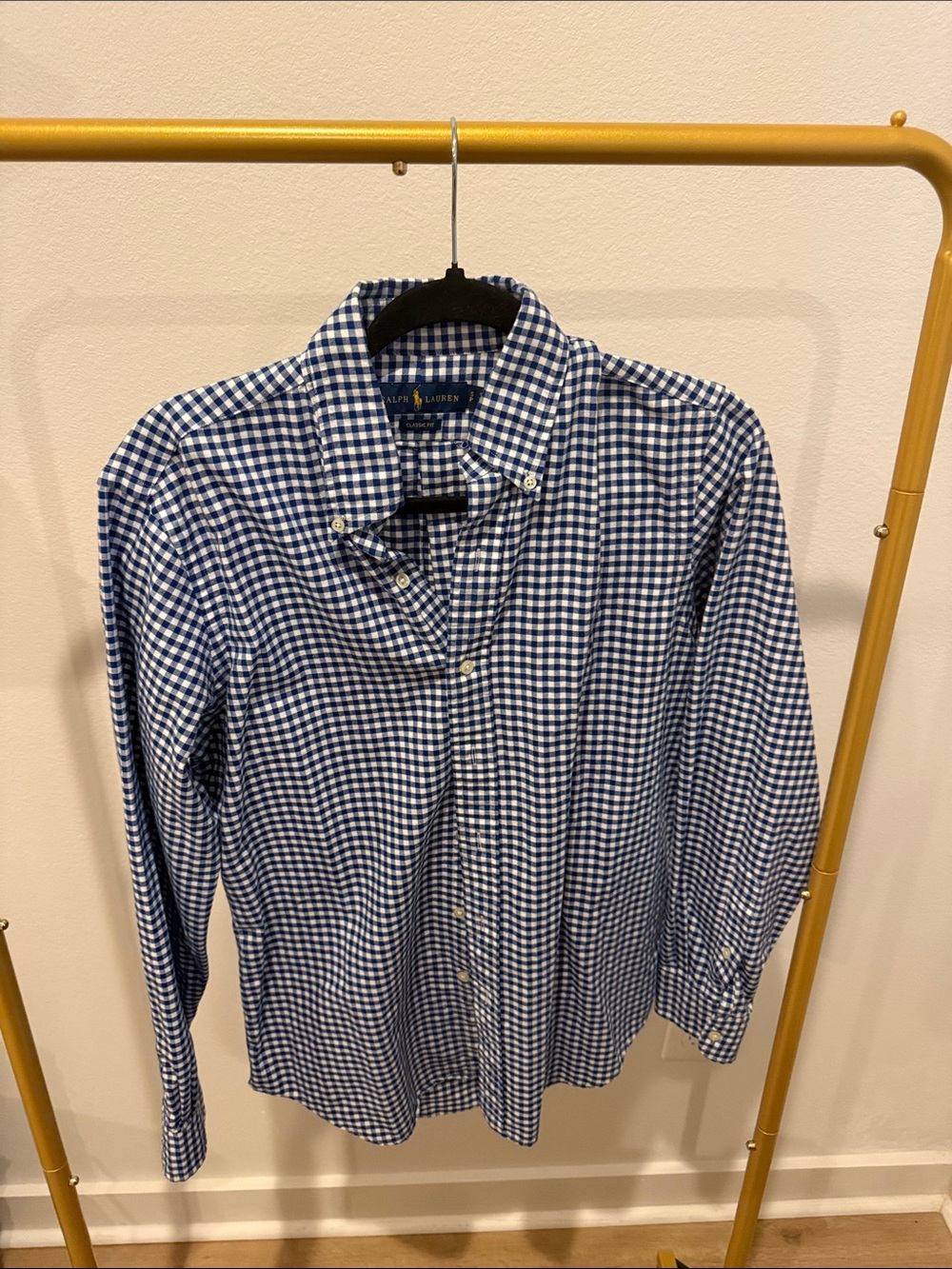 Ralph Lauren Blue and White Gingham Button-Down Shirt
